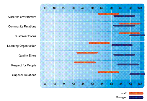 Management Values care for environment customer relations supplier relations learning organisation quality community relations focus - Business cultural diagnostic survey