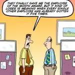 cartoon, two men talking in an office cubical